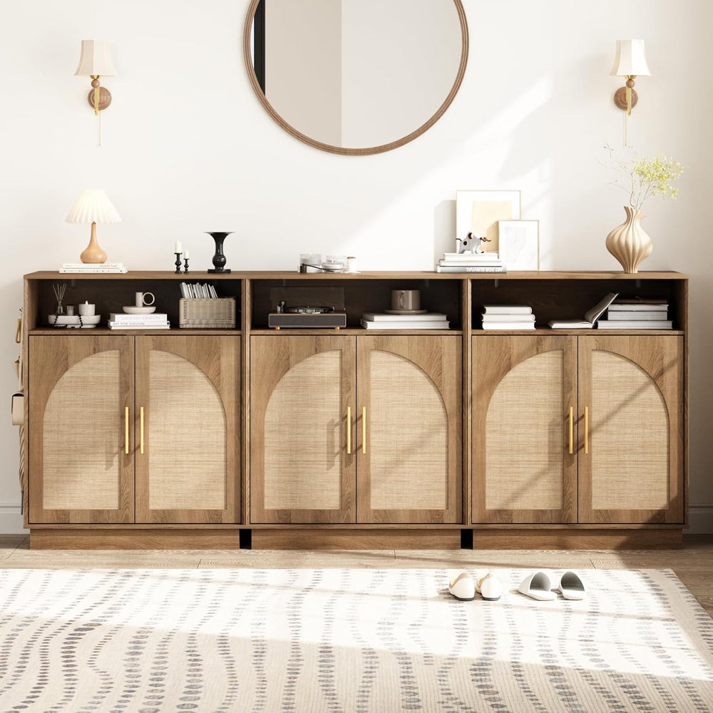 HOKYHOKY Set of 2 Rattan Shoe Storage Cabinet with Arched Doors