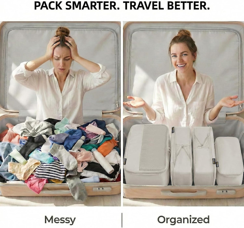 4 Medium Compression Packing Cubes for 3–7 Day Travel, Off White