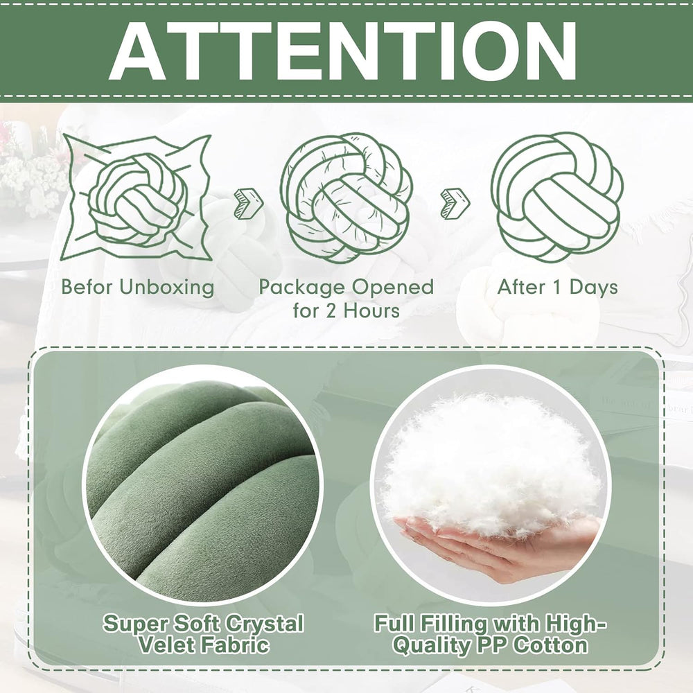 Namalu 10.6 Inches 2 Pcs Knot Pillow Decorative Throw Pillow, Dark Green