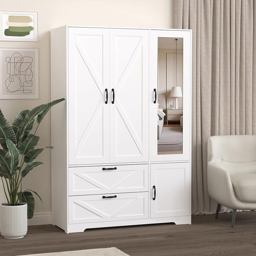 72'' Armoire Wardrobe Closet with Mirror Door & Light, Farmhouse ...