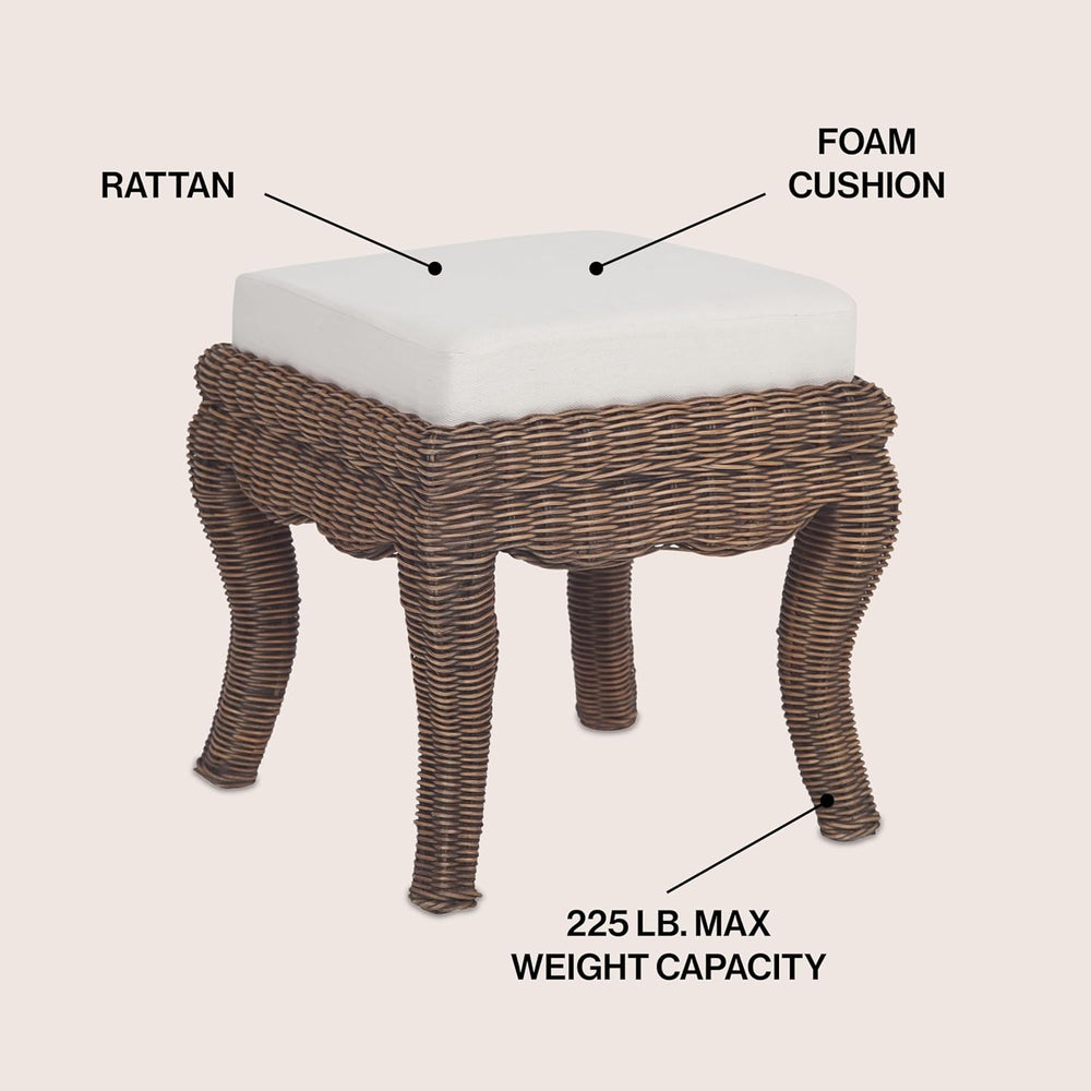 JONATHAN Y Rowan 19.7" Coastal Woven Rattan Vanity Stool, Black Wash