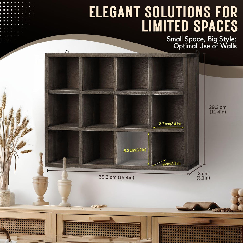 Flexzion Knick Knack Shelf and Trinket Shelf, 12-Compartment Brown Cubby