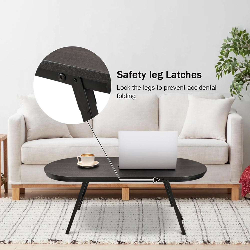 Small Oval Coffee Table Wood and Metal Folding Low Coffee Tables with Safety ...