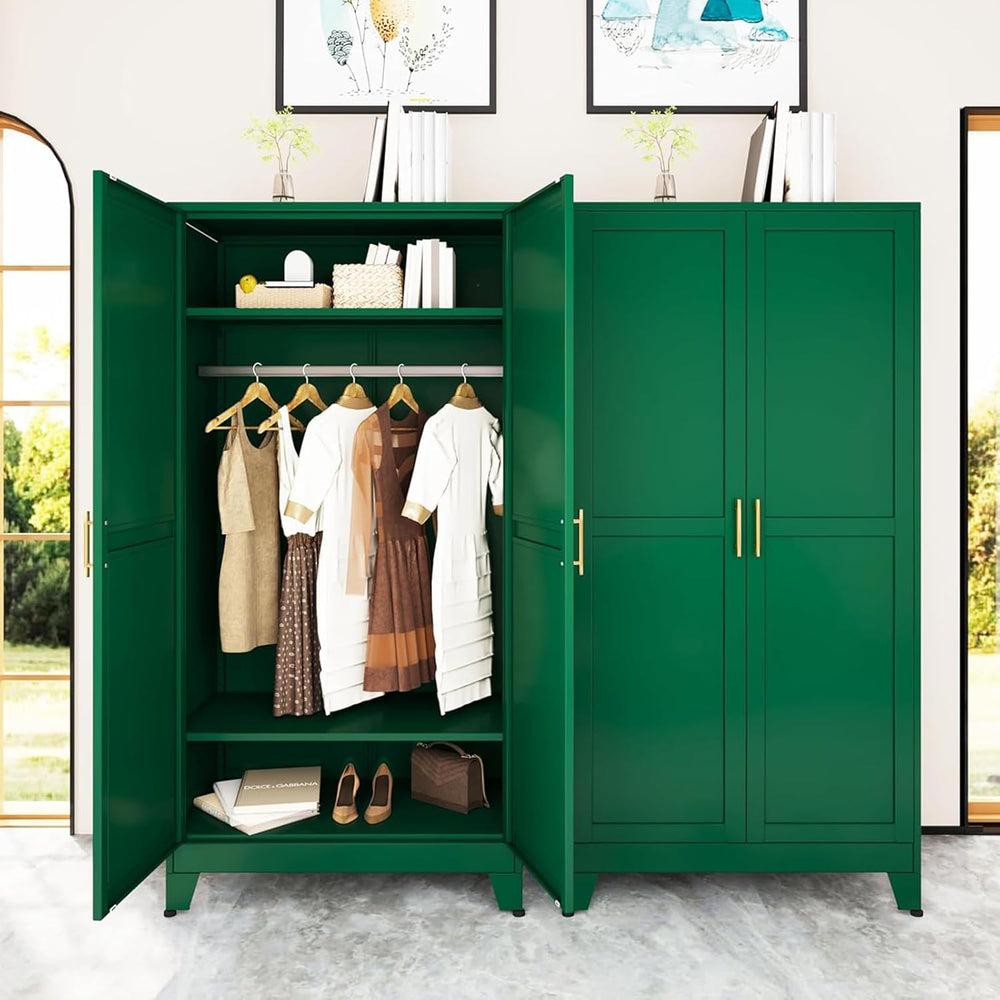 71 "Metal Armoire Wardrobe Closet, Steel Clothing Storage Cabinet with A...