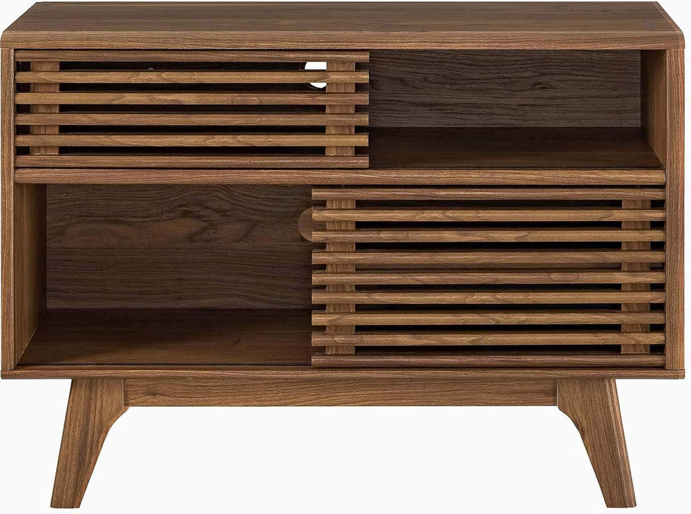 Modway Render Mid-Century Modern Two-Tier Display Stand in Walnut