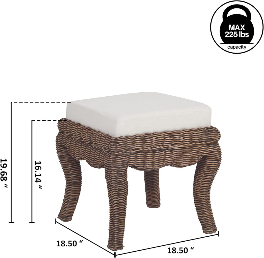 JONATHAN Y Rowan 19.7" Coastal Woven Rattan Vanity Stool, Black Wash
