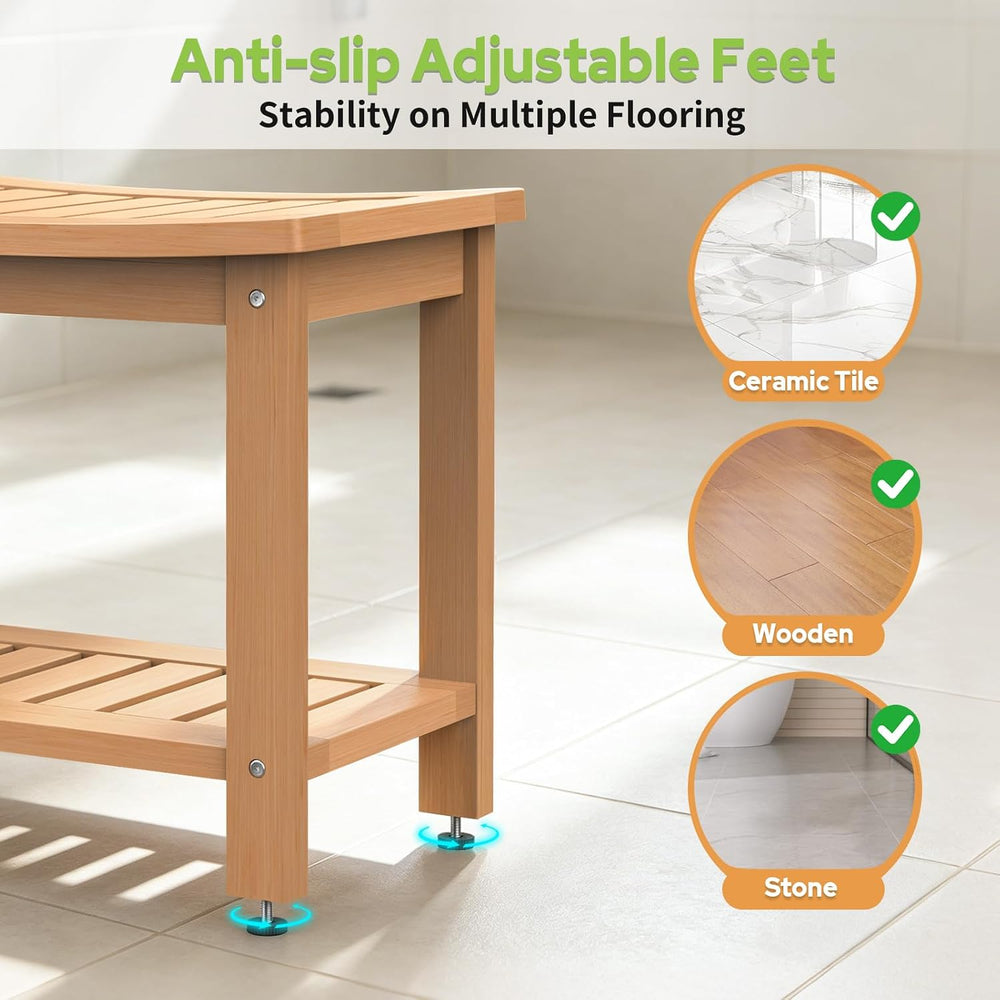 Psilvam 21" Poly Lumber Shower Bench Seat, Waterproof Shower Stool, Teak