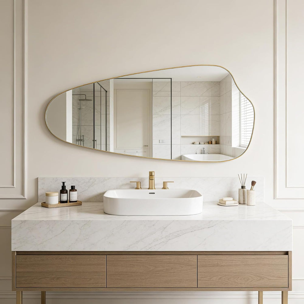 Irregular Asymmetrical Wall Mirror Full Length, 48x20 Inch Gold Mirror