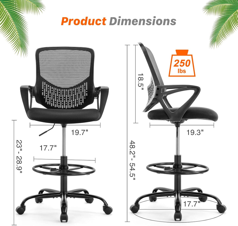 AFO Mid-Back Mesh Tall Drafting Stool Office Chairs with Armrest for Standing...
