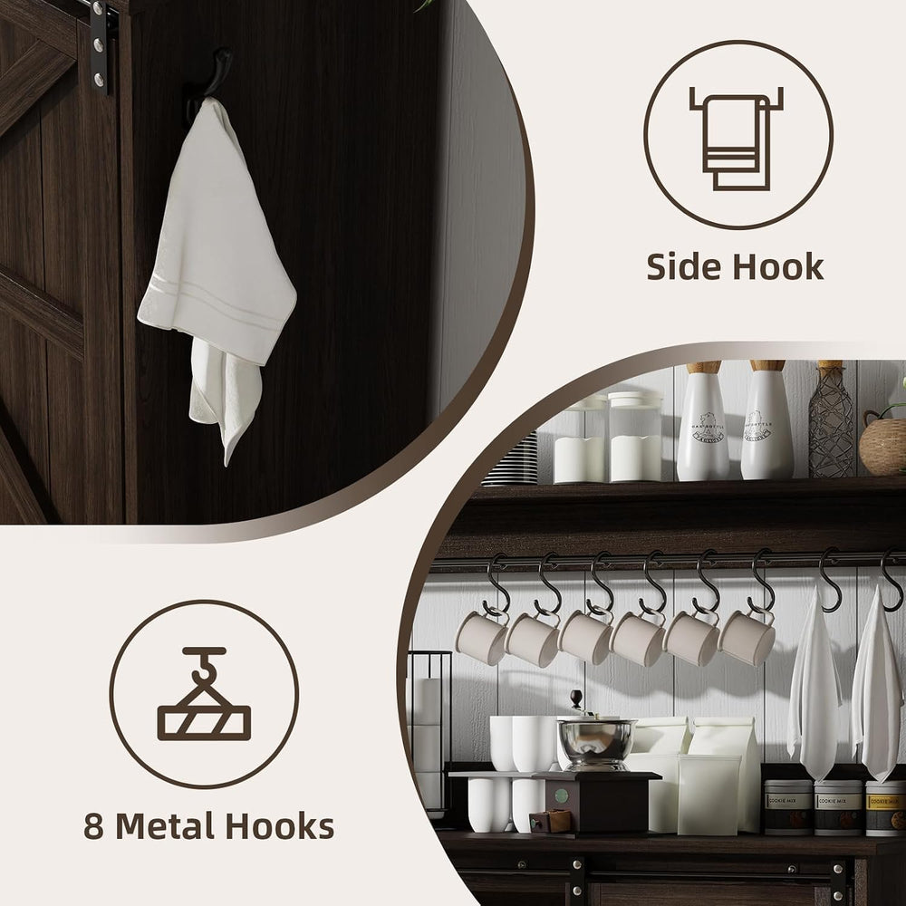 4ever2buy 55" Farmhouse Coffee Bar Cabinet with Storage Hutch, Oak