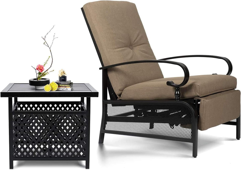 Skiway Outdoor Patio Recliner with Hand-Woven Wicker, Rust-Resistant Frames a...
