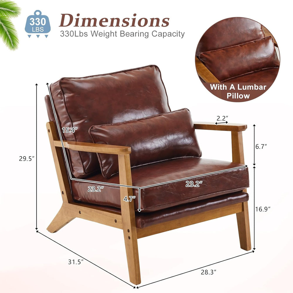 VINGLI Solid Wood Wide Armrests Accent Chair,Upholstered Mid Century Modern C...