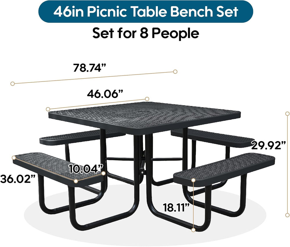 8-Person Picnic Tables for Outdoors, Industrial 46" Expanded Metal Squar...