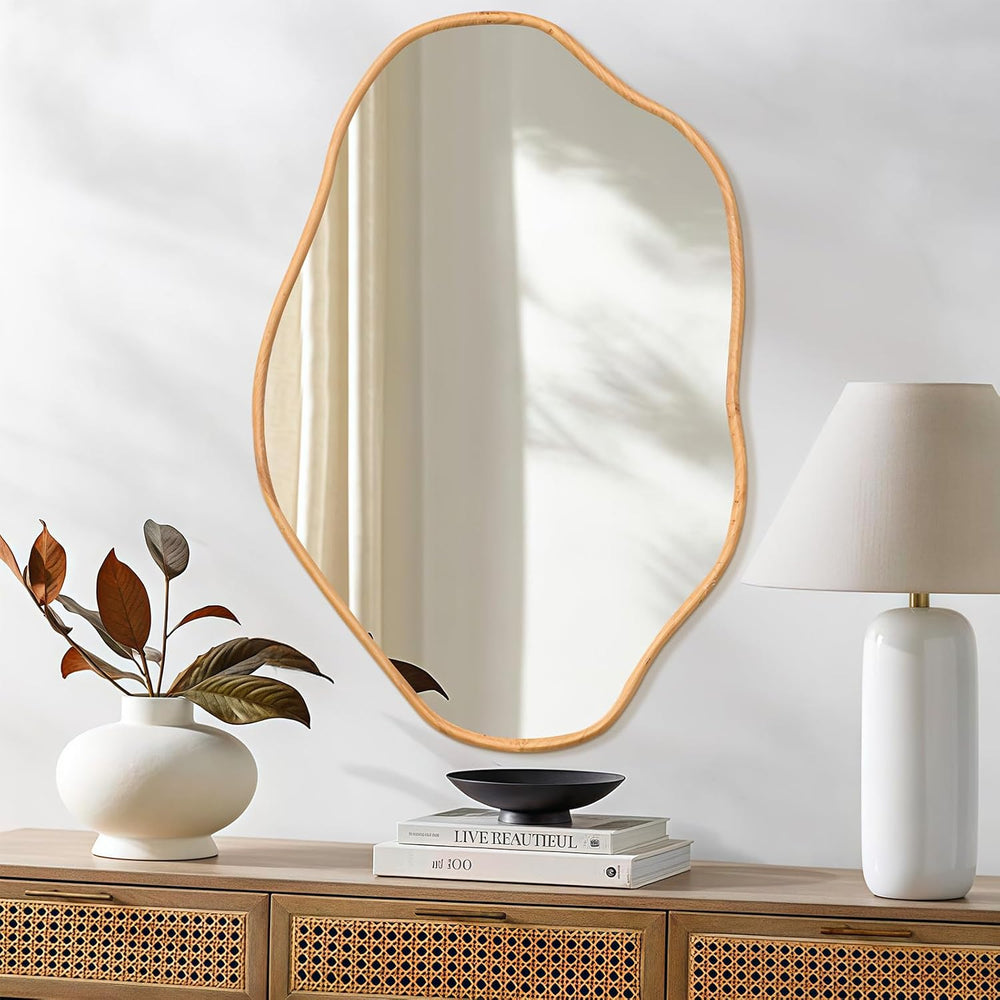 ULIKE Irregular Wall Mirror, 24x36 Inch, Natural Wood