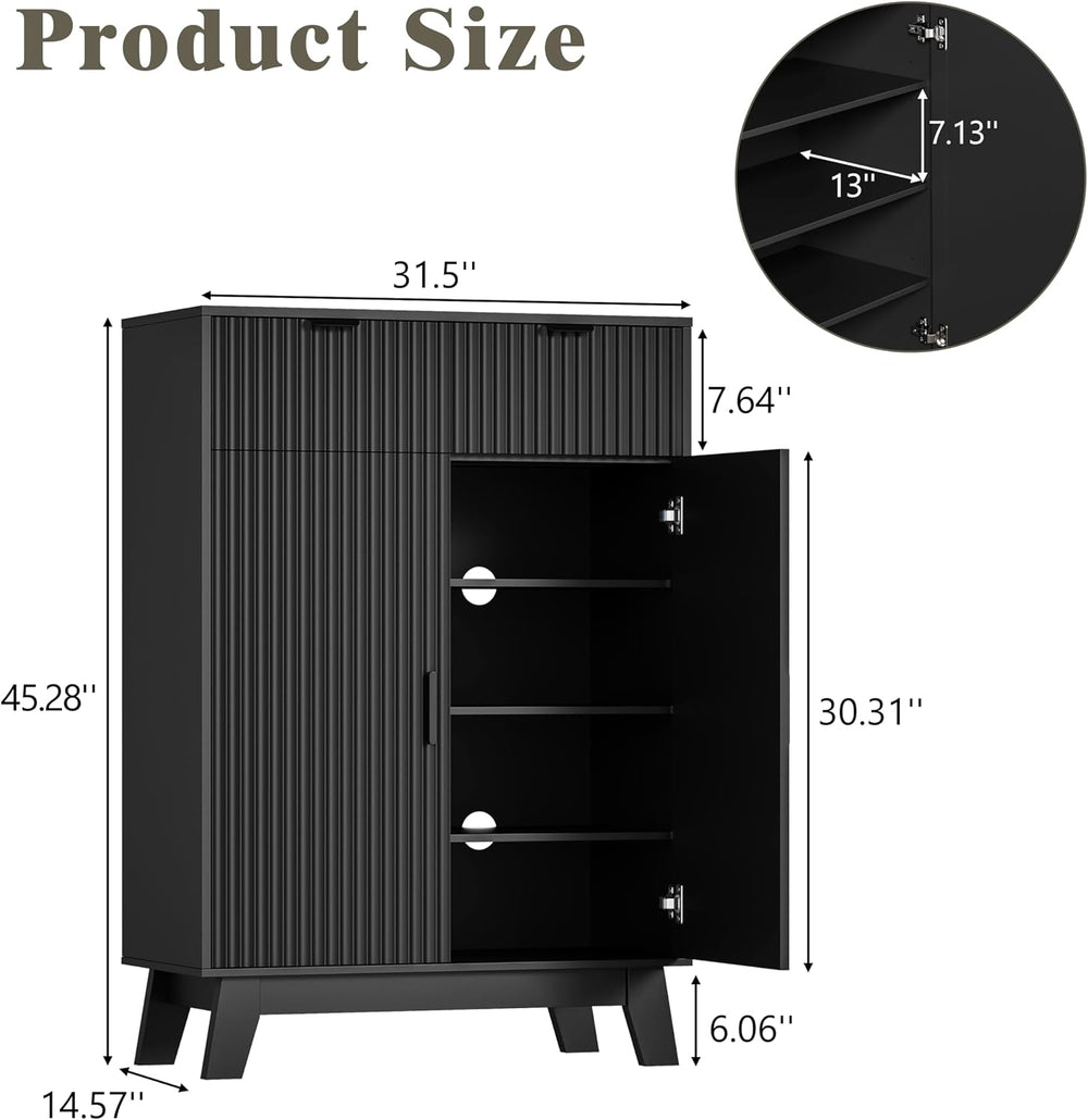 HUANLEGO 4 Tier Fluted Shoe Cabinet Storage for Entryway, Black