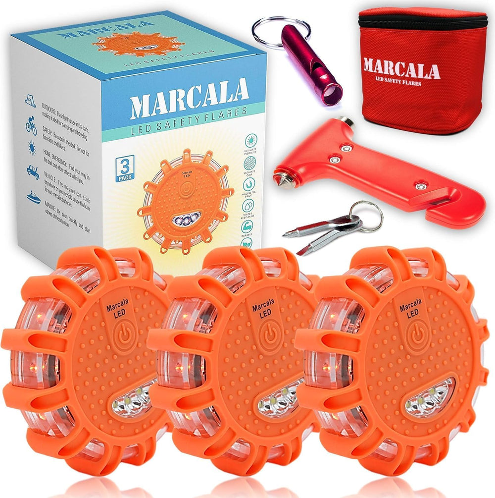 MARCALA 3‑Pack LED Road Flares | DOT Compliant Emergency Lights for Vehicles ...
