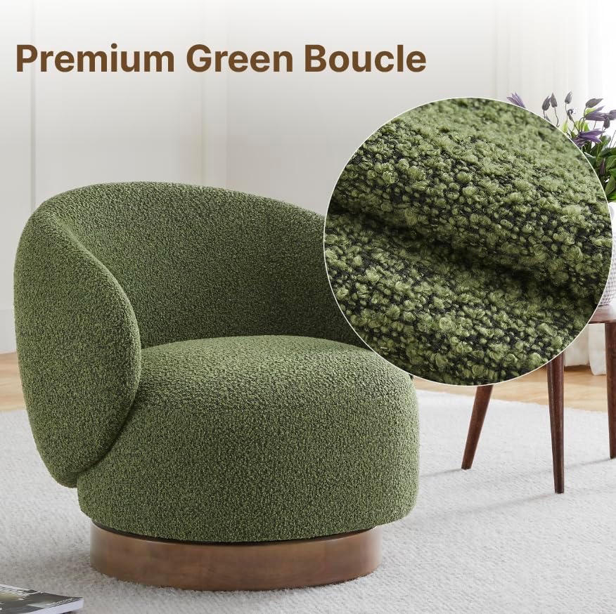 KISLOT Swivel Barrel Accent Chair, Boucle Fabric, Moss Green, 2-Pack