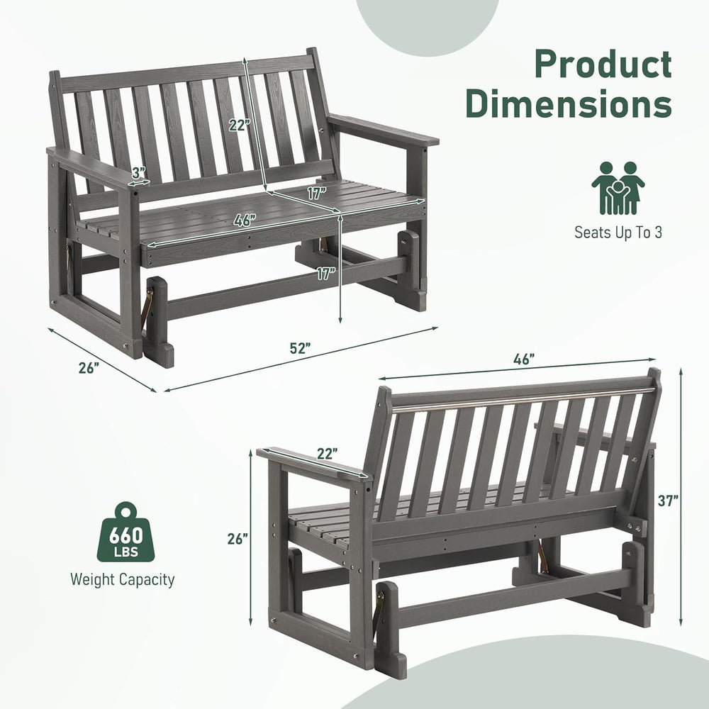 Furnimart Patio Glider Bench, HDPE All-Weather Outdoor Glider for 2-Person, H...