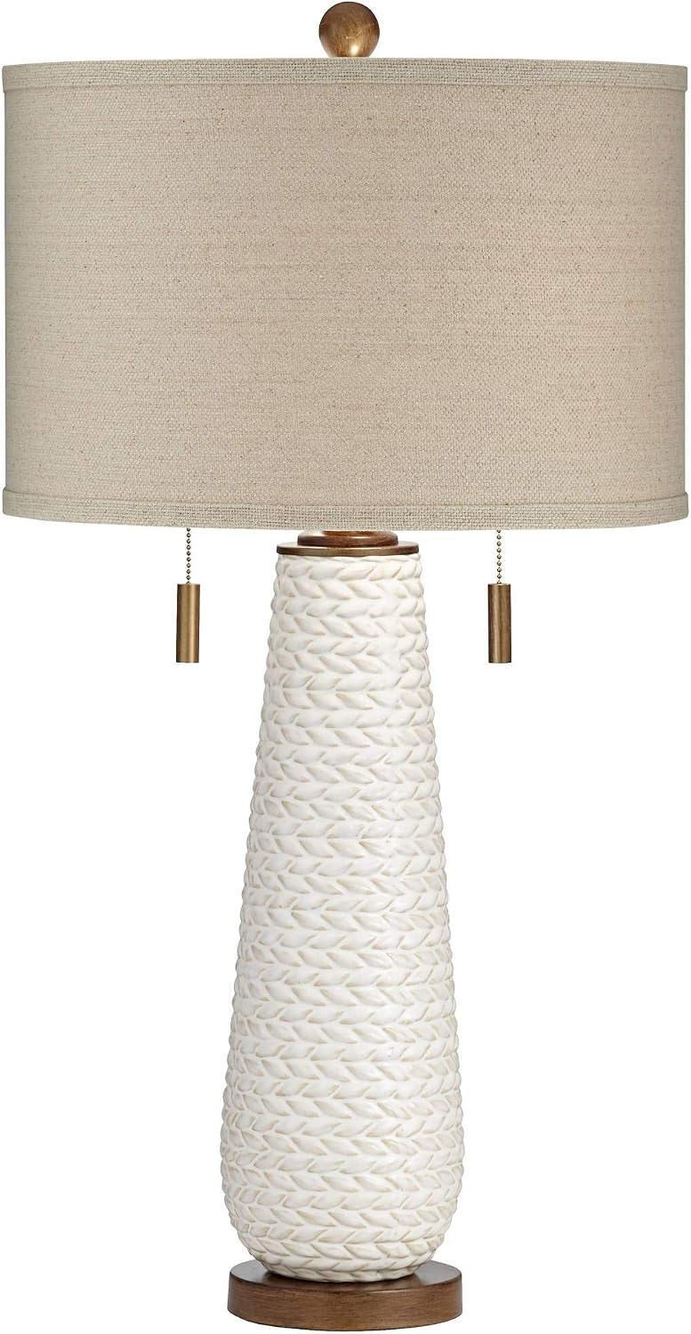 Kingston 32 3/4" Large Table Lamp Pull Chain White Ceramic Grooved