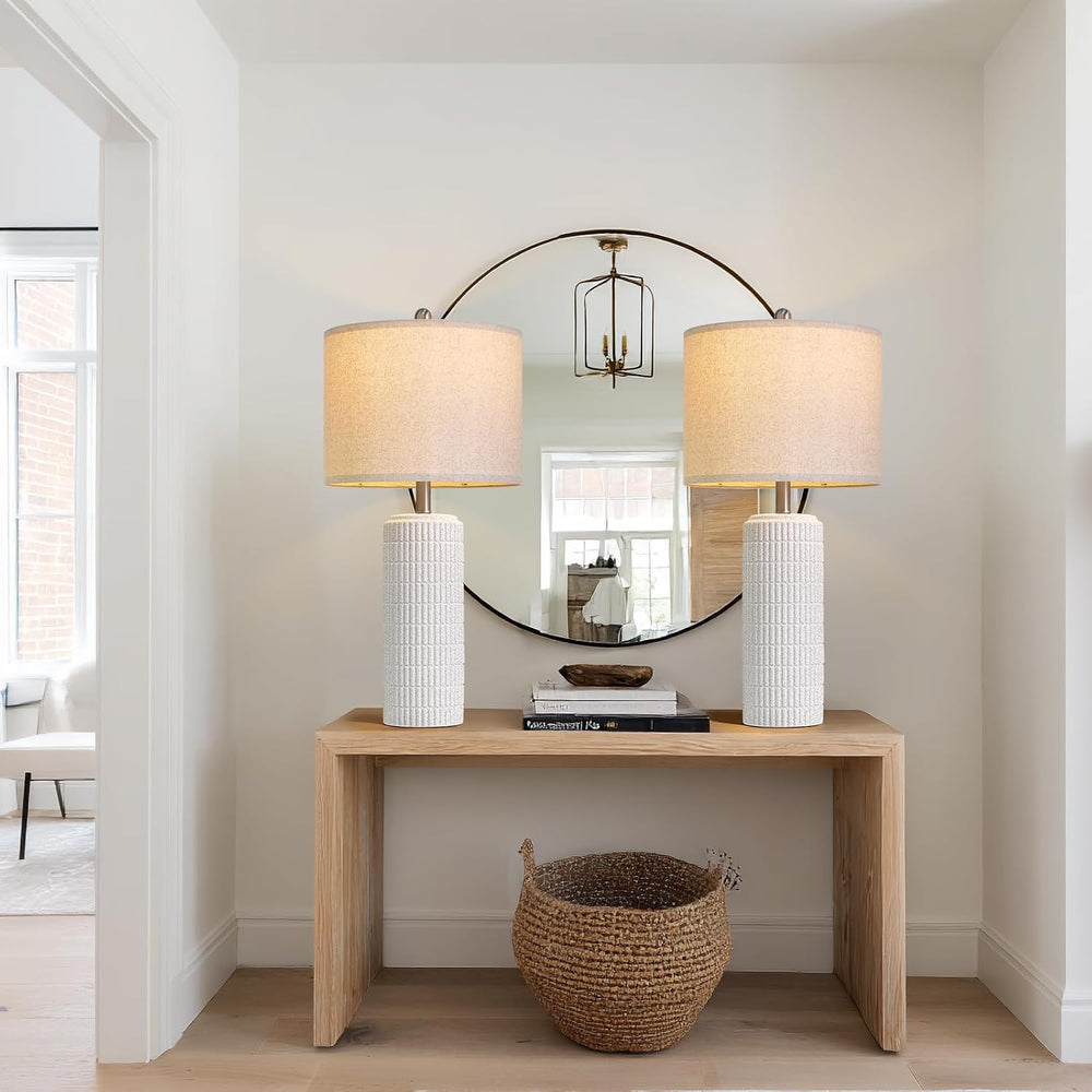 PoKat 27.5'' Tall Table Lamps for Living Room Set of 2, Stone-Like Ce...