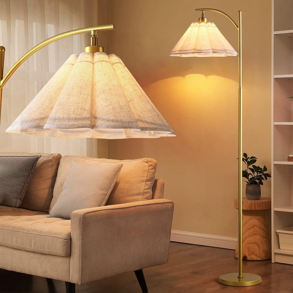 Floor Lamp with Pleated Linen Lampshade, Modern Flower Floor Lamp for Living ...