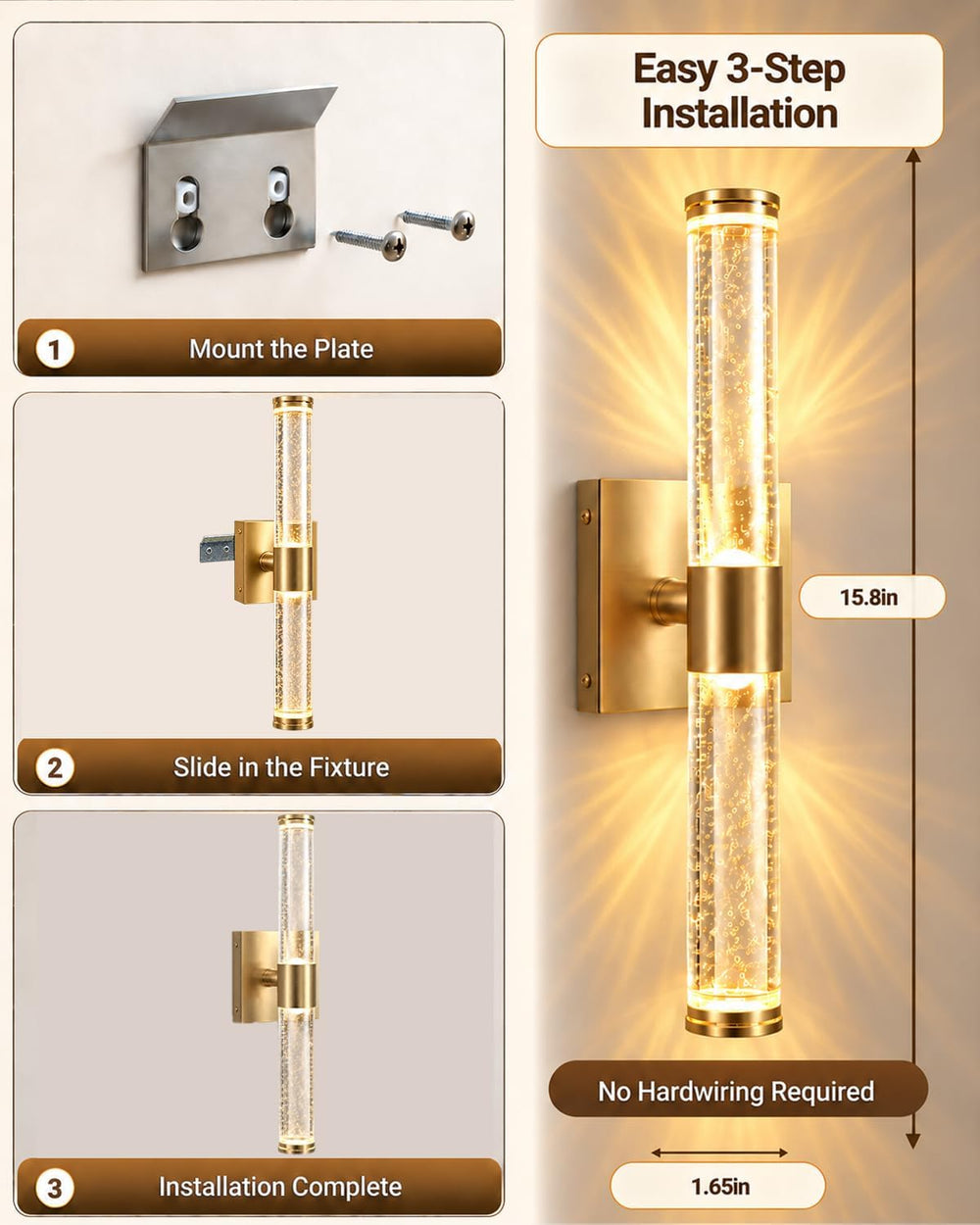 Battery Operated Wall Sconces Set of Two, Dimmable Wall Lights