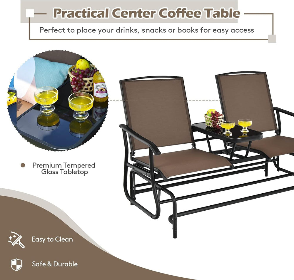 S AFSTAR 2-Person Outdoor Glider, Patio Glider Bench Chairs with Center Tempe...