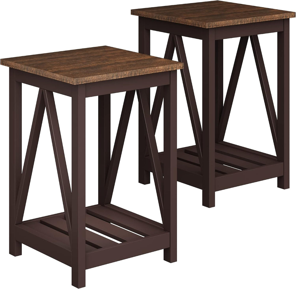 ChooChoo Farmhouse End Tables Set of 2 with Storage Shelf