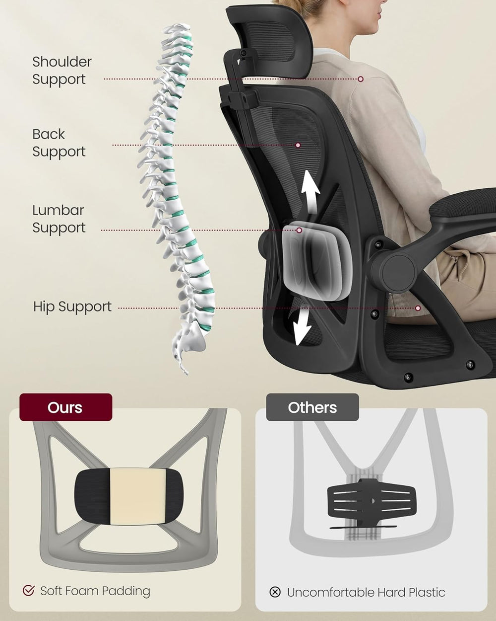 SONGMICS Ergonomic Mesh Office Chair with Adjustable Lumbar Support