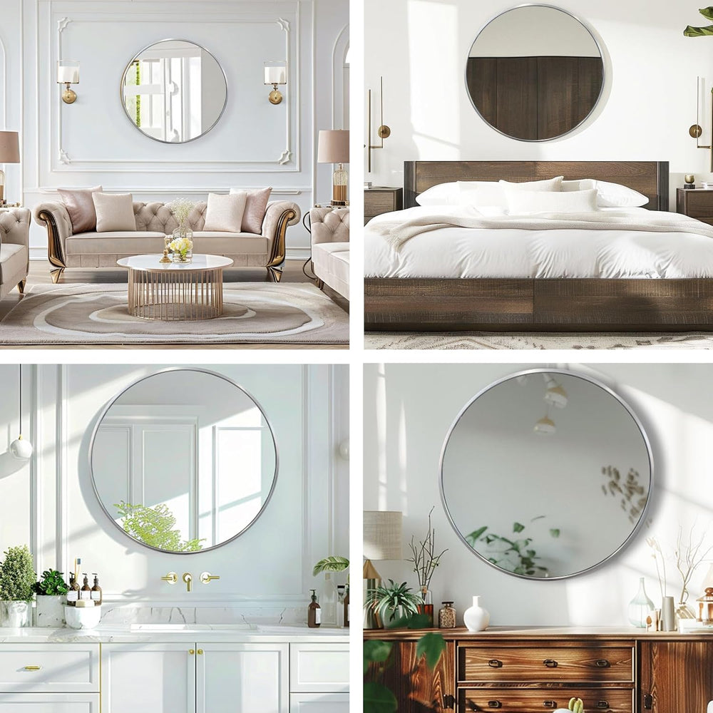 Round Bathroom Mirror, Circle Mirror, Silver, 30" L x 30" W, 1 Pack