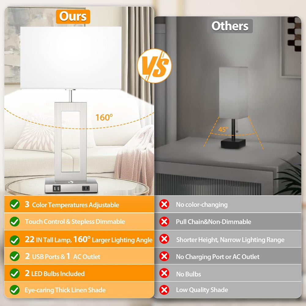22’’ Touch Control Table Lamps Set of 2, 3 Color Temperatures Bedroom Bedside...