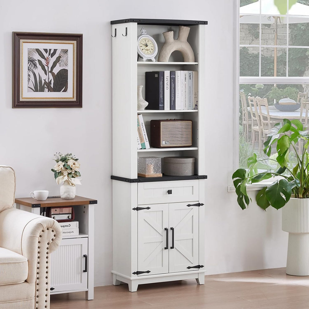 Joaxswe 72in Tall Bookshelf 7 Tier Bookcase with Drawer and Barn Doors and Ad...