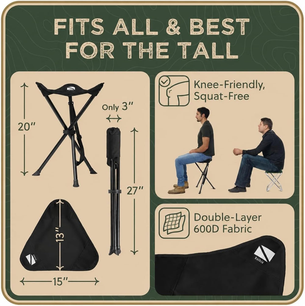 Foldable Tripod Stool - Ultra Portable Seat for Tall People, 20” High - Hunti...