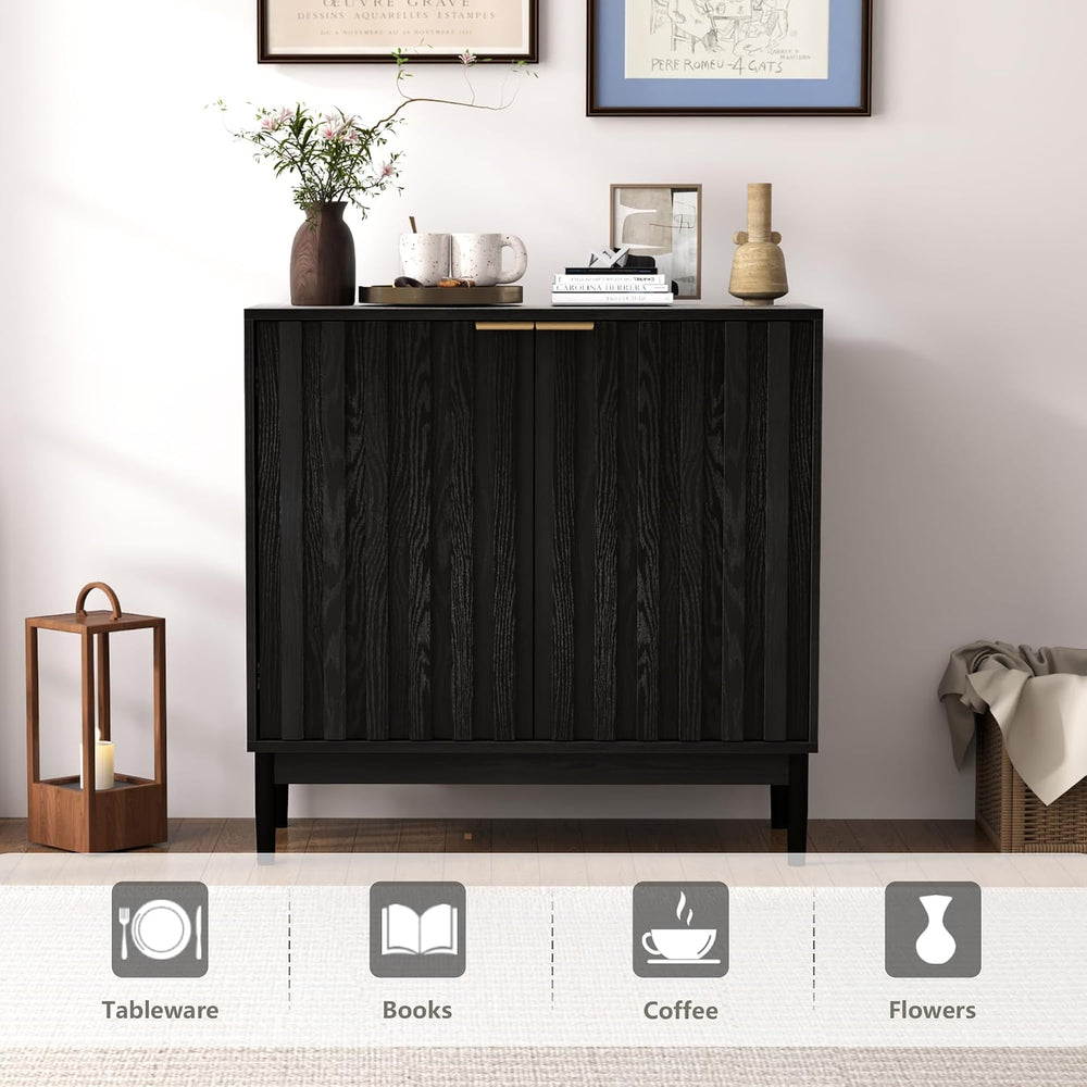 Otterease Fluted Buffet Cabinet with Storage, Small Accent Cabinets, Black