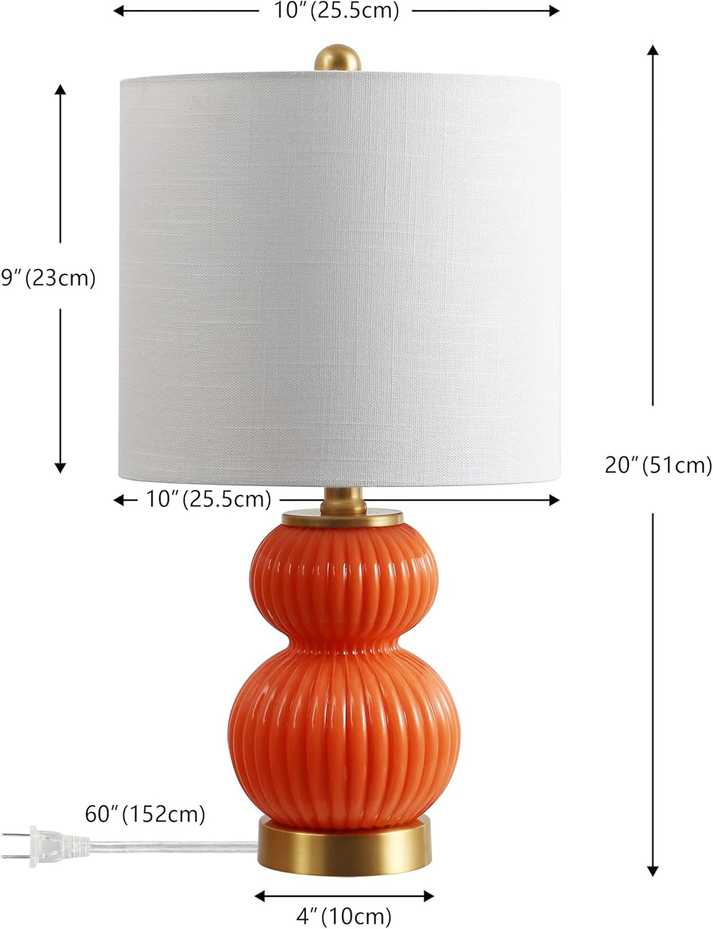 JONATHAN Y Daphne Ribbed Gourd Metal/Glass Table Lamp 20", Orange