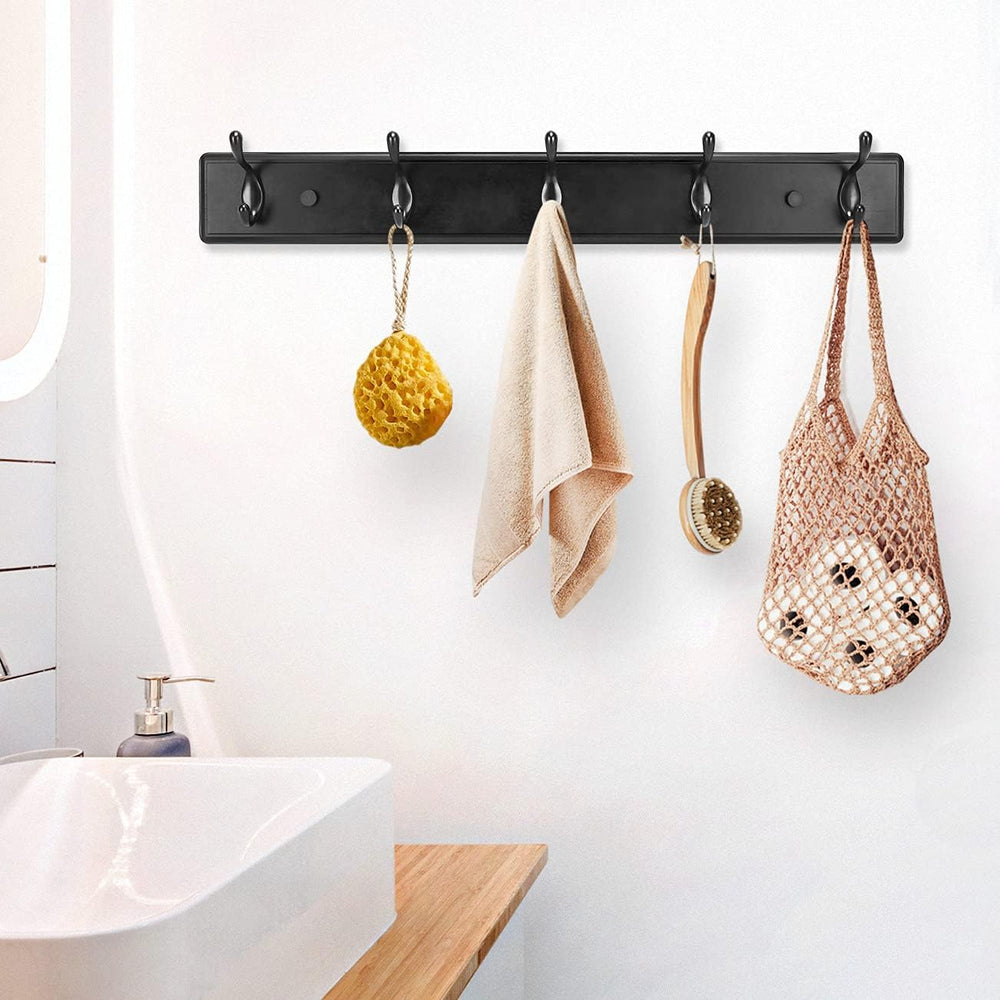 Badiano Heavy Duty Wooden Coat Rack, Wall-Mounted Organizer, 24 Inch, Black