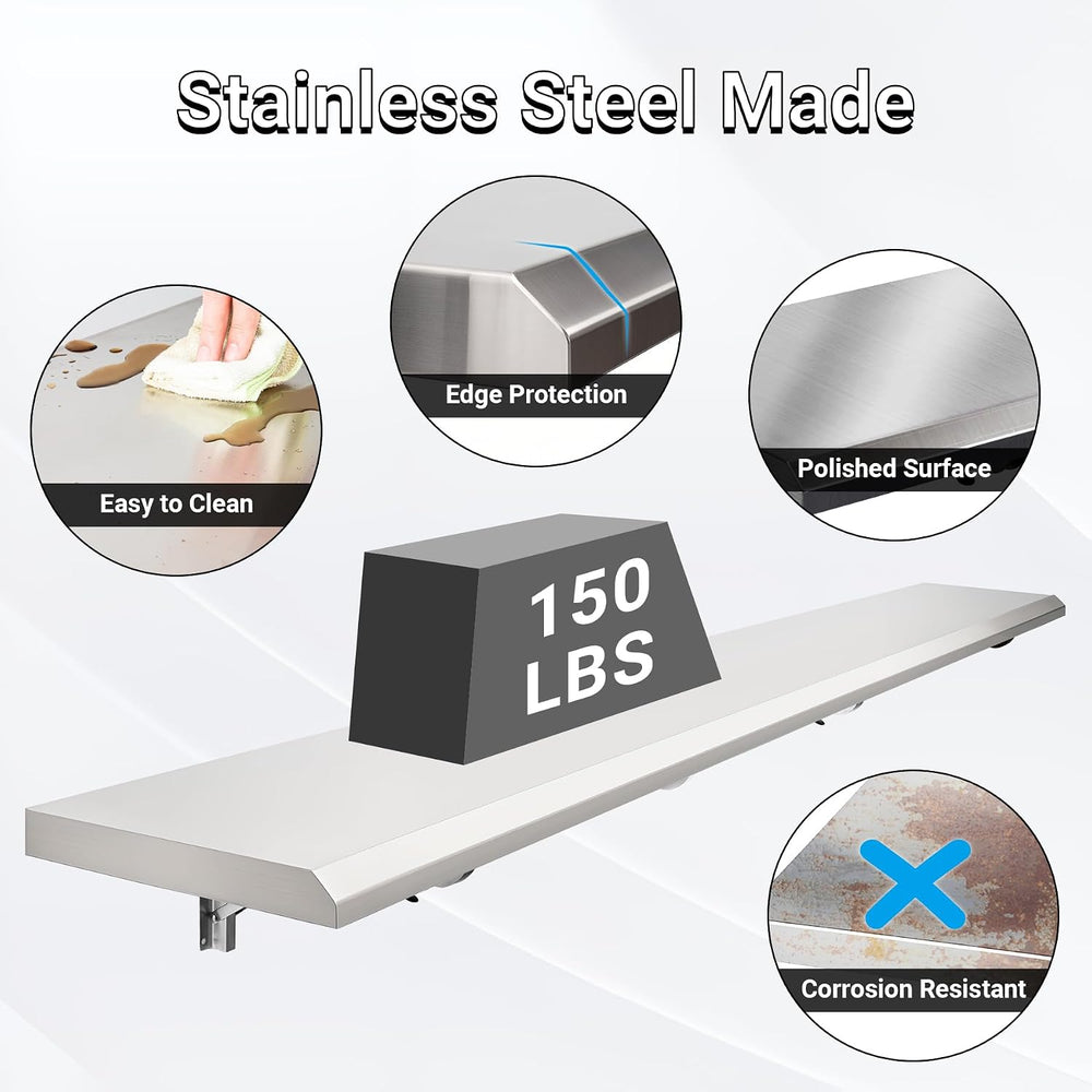 Folding Concession Shelf 68" W x 12" D for Kitchen, Garage