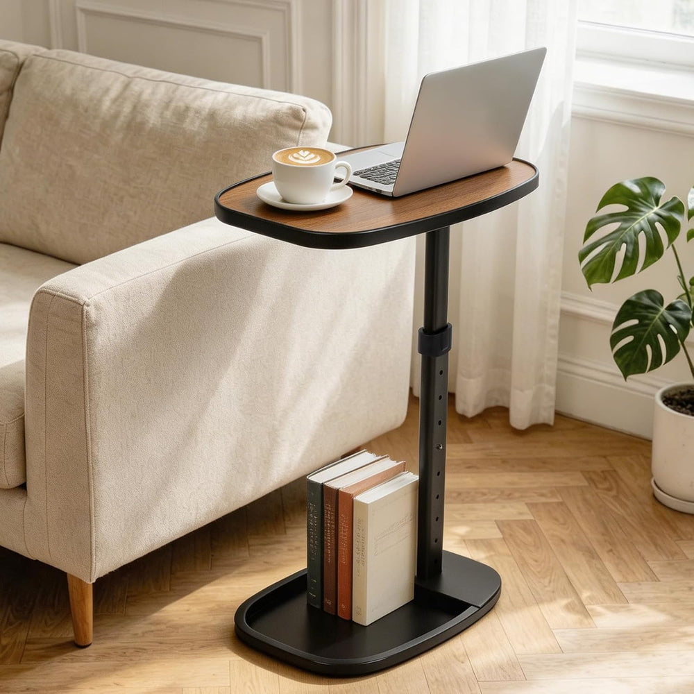Adjustable Flip Top TV Tray, 90° Swivel Sofa Side Table, Brown