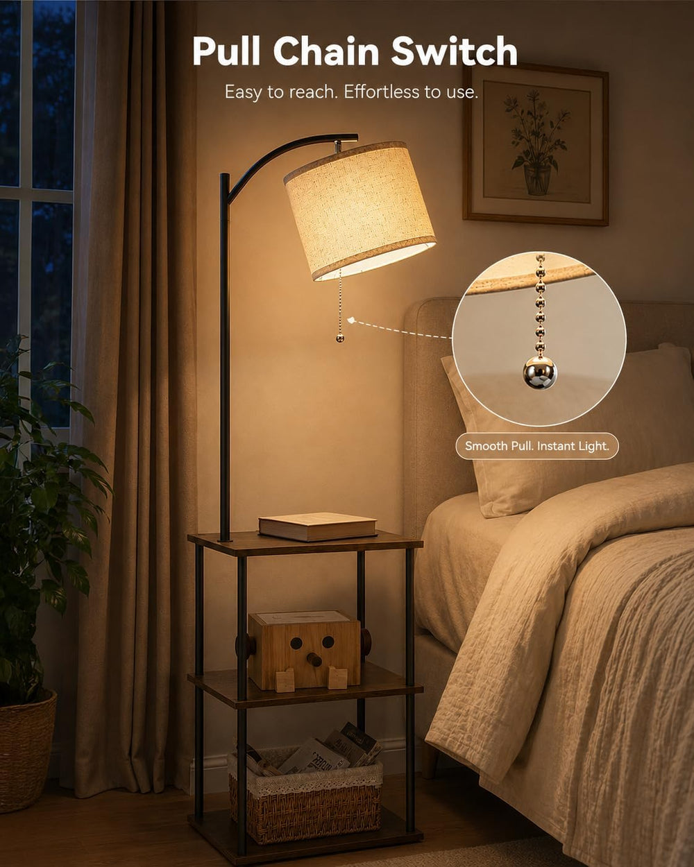 GERGO Floor Lamp with Table, Side Table for Living Room, 3 CCT 9W LED Bulb