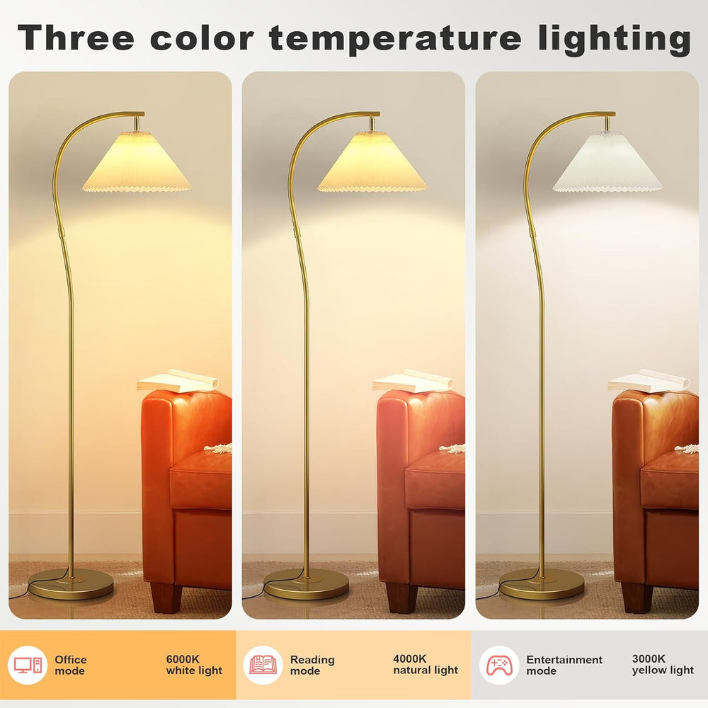 Unique Gold Arc Pleated Floor Lamp, 12W Bulb 3-Color Dimming
