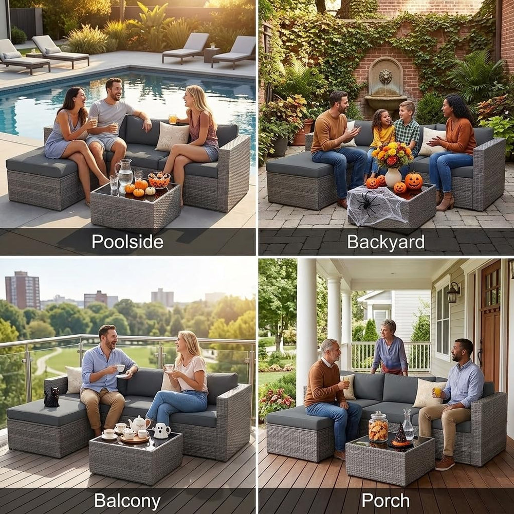 5 Pieces Wicker Patio Furniture Set - Patio Sofa and Chair for All Weather