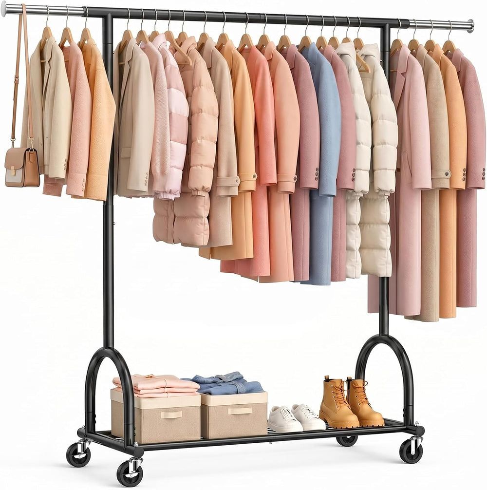 EAGMAK Rolling Clothes Rack Heavy Duty Clothing Racks with Wheels, Black