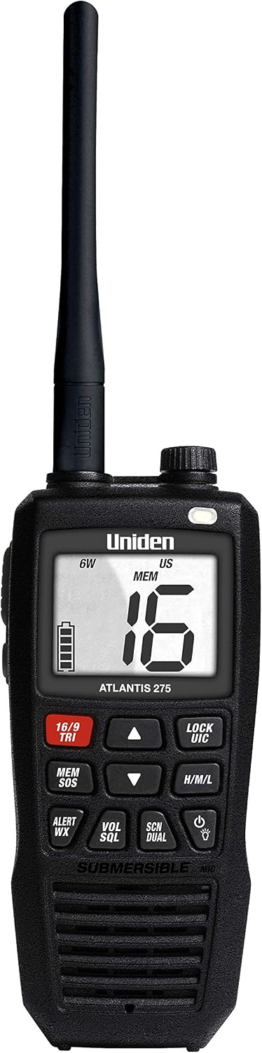 Uniden Atlantis 275 Handheld Two-Way VHF Marine Radio, Floating IPX8 Submersi...