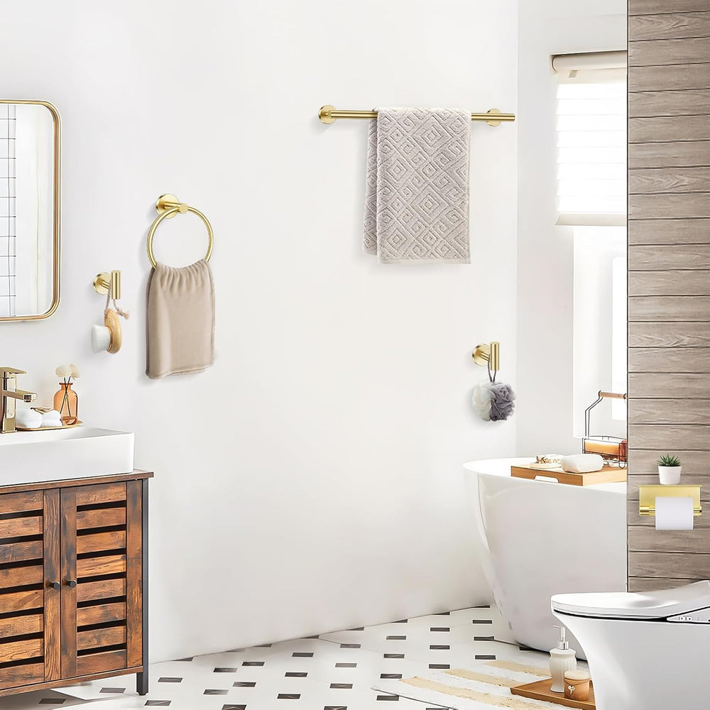 TQKAG 5 Piece Bathroom Hardware Set, Brushed Gold Bathroom Accessories
