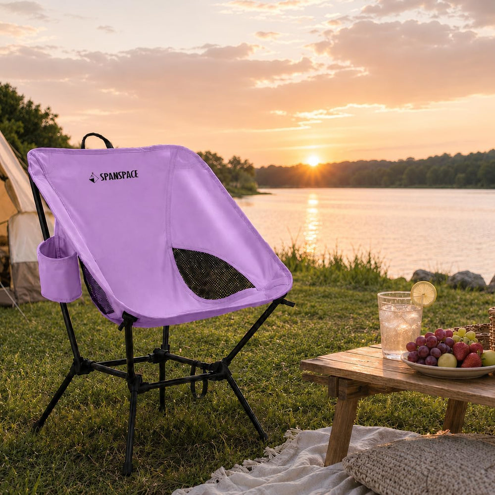 Purple Ultralight Camping Chair for Adults, 350 lb Capacity