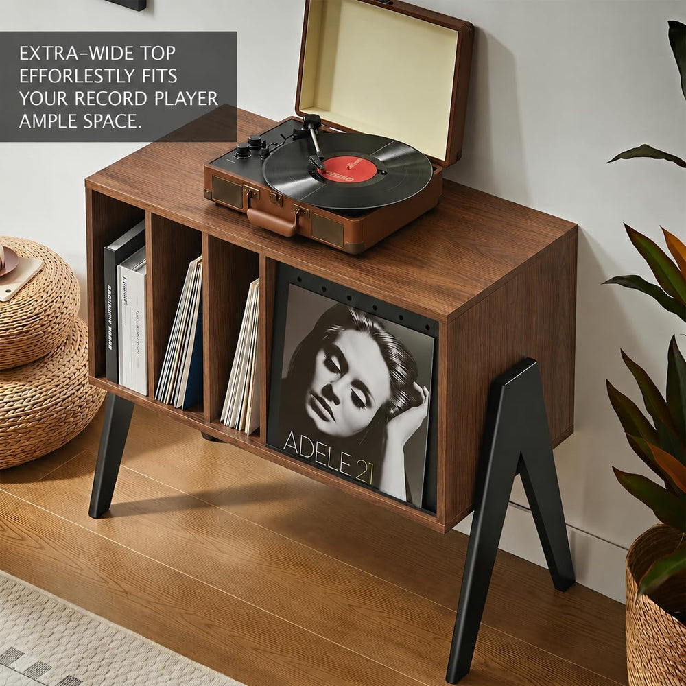 Record Player Stand with Vinyl Storage Cabinet, 32'' Mid Century Mode...