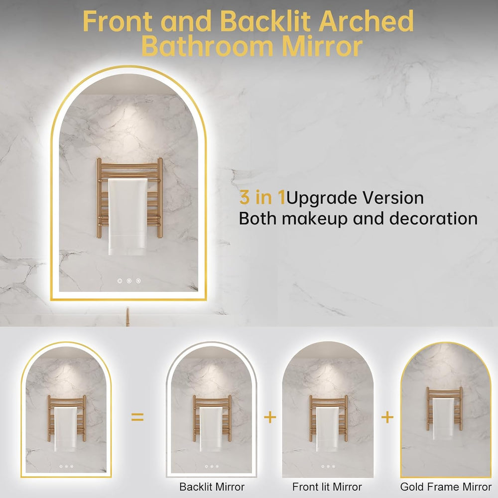 24"x36" Arched LED Lighted Bathroom Mirror with Lights