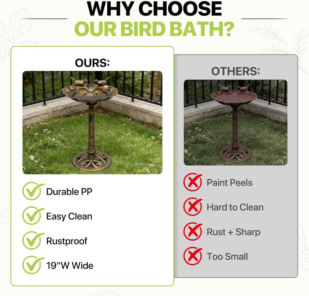 Magshion 31.5" Bird Bath with Solar Fountain for Outside, Bronze