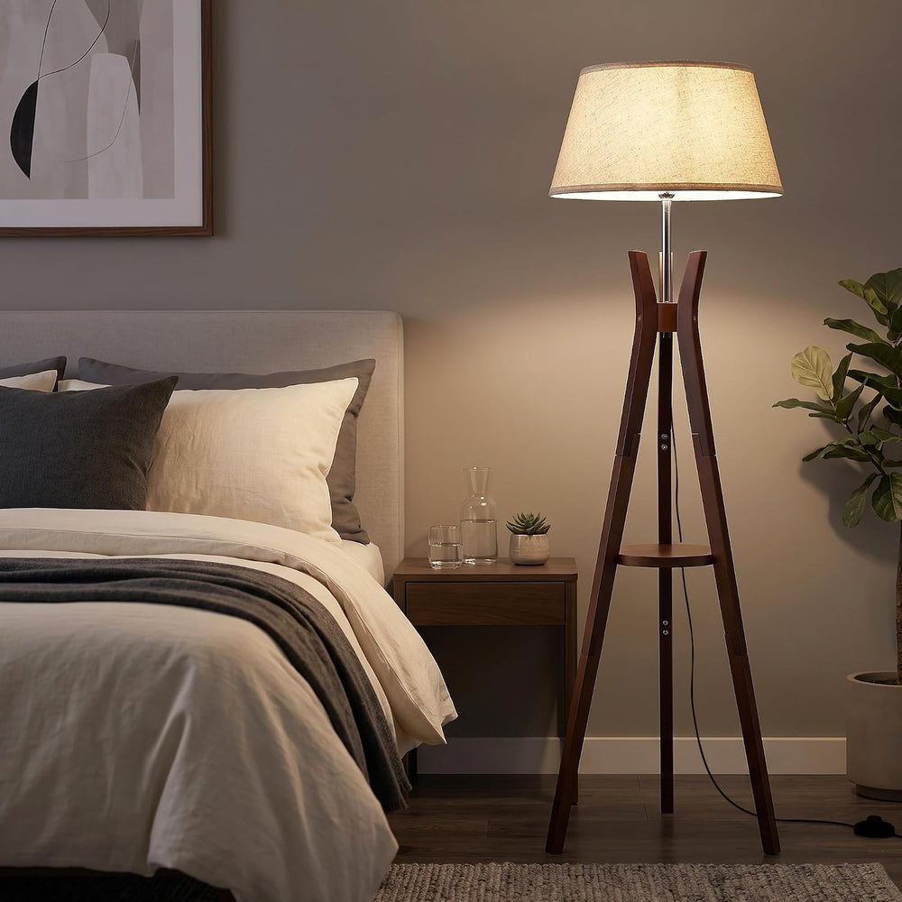 Tripod Floor Lamp with Shelves, 59'' Standing Lamp for Bedroom