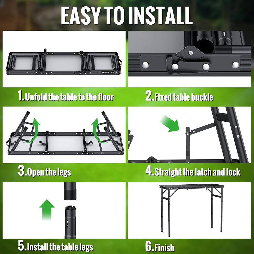 GARLLEN Folding Camping Table 34.2"Lx15.7"W 3 Adjustable Height Tru...